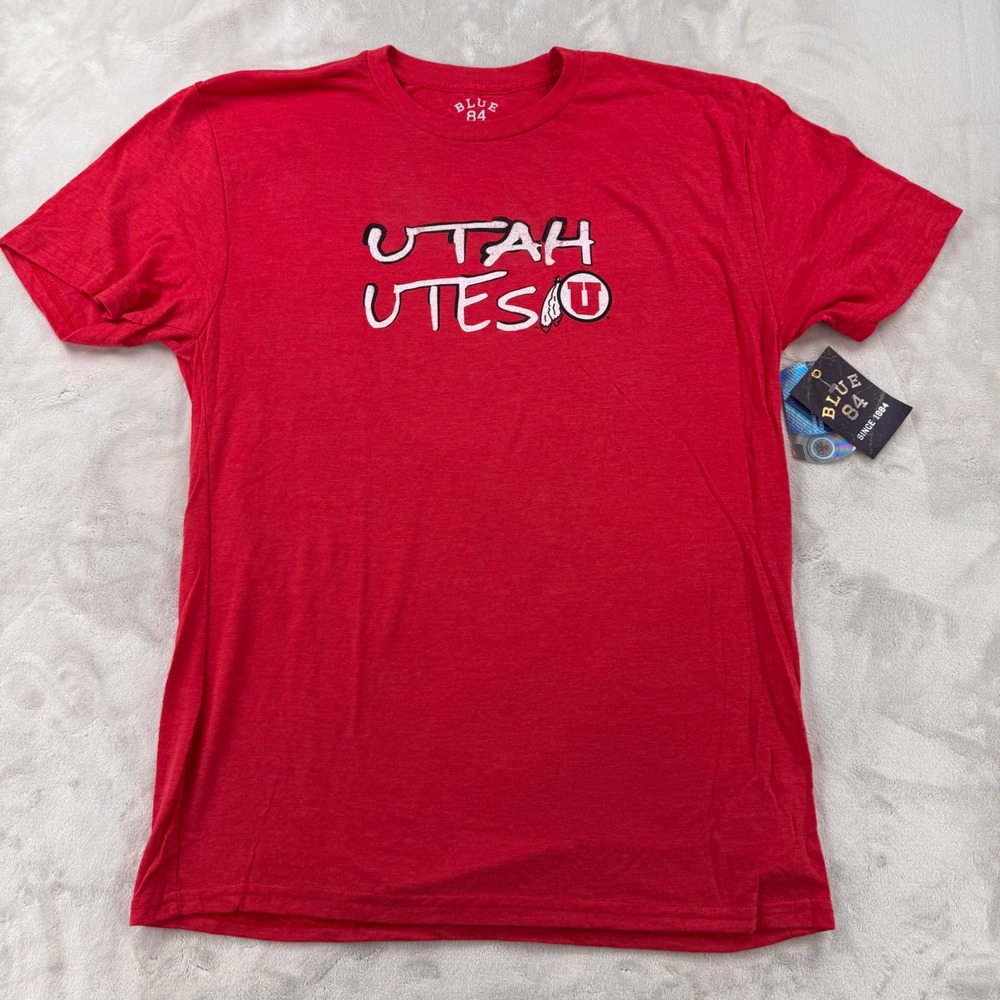 Blue 84 Utah Utes Mens Red Heather Graphic T-Shirt Large NWT